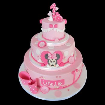 Torta decorata in pasta di zucchero per un compleanno a tema Minnie